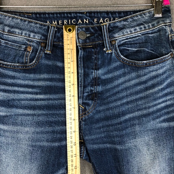American Eagle Men's Blue Distressed flex slim button closure jeans size 31X32 - Picture 9 of 11